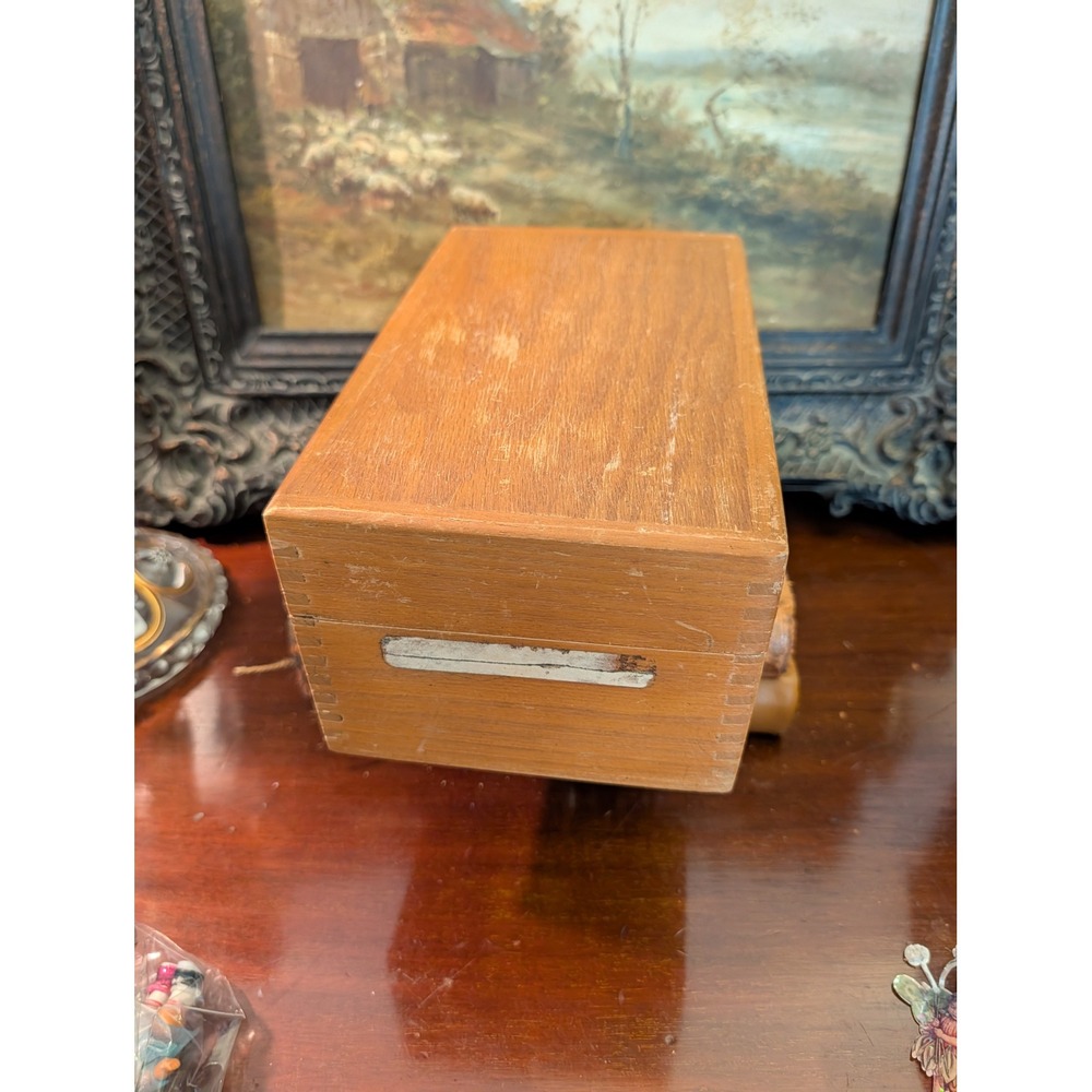 Vintage 1967 Wood Index Card Catalog Box Dovetail Storage